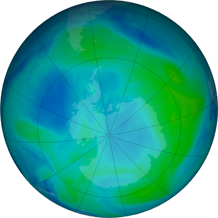 Antarctic ozone map for 27 January 2021